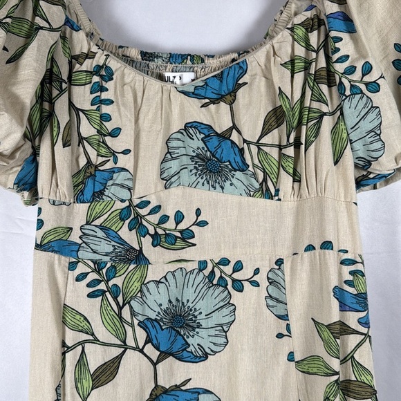 Tulip Creations Cream Floral Print Puff Sleeve Scoop Neck A-Line Midi Dress Lg - Picture 4 of 12